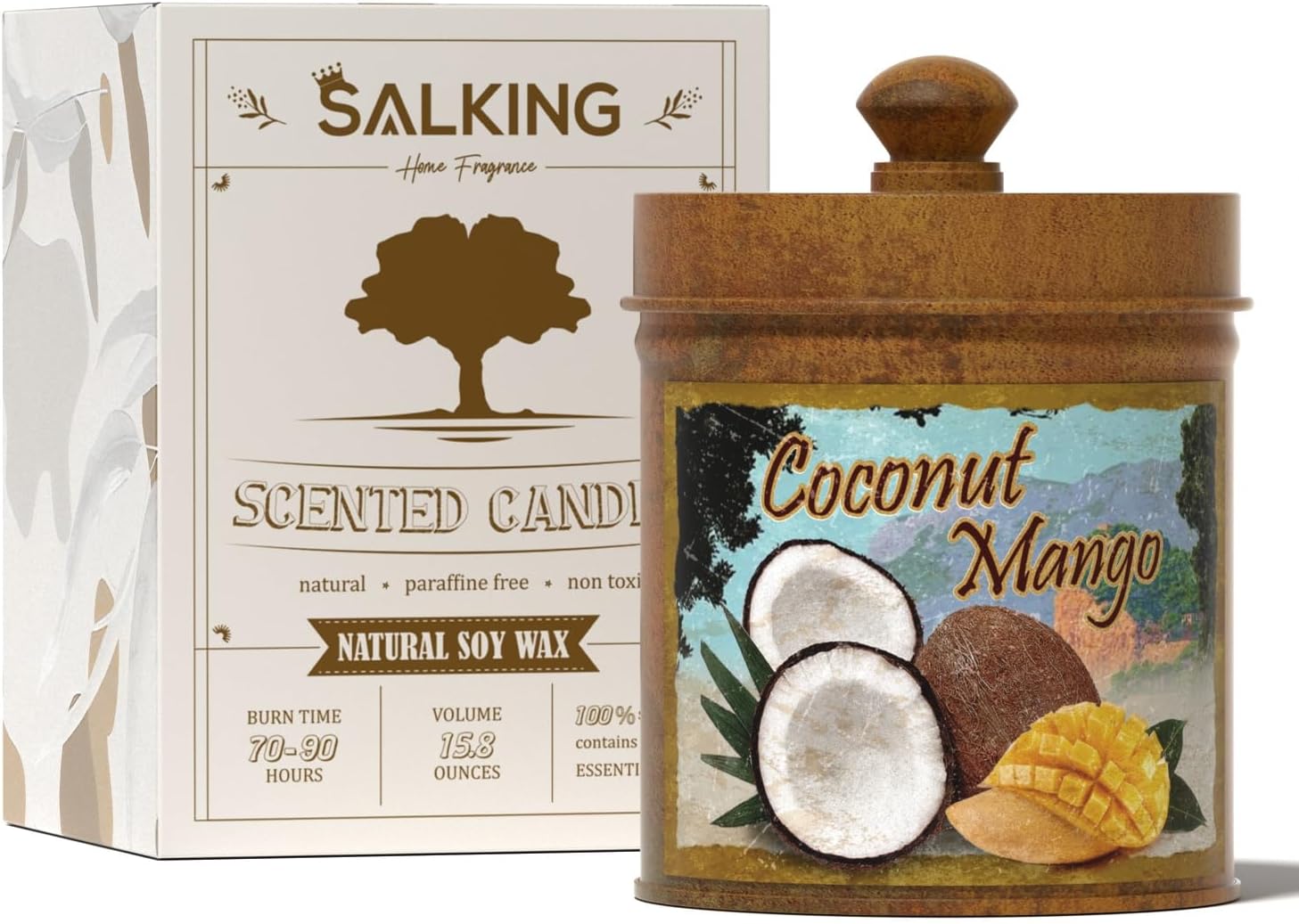 Velas perfumadas  Coco y mango  Vela de aromaterapia de soja para el hogar  Fabricado con cera de soja natural y aceites esenciales  Vela en tarro
