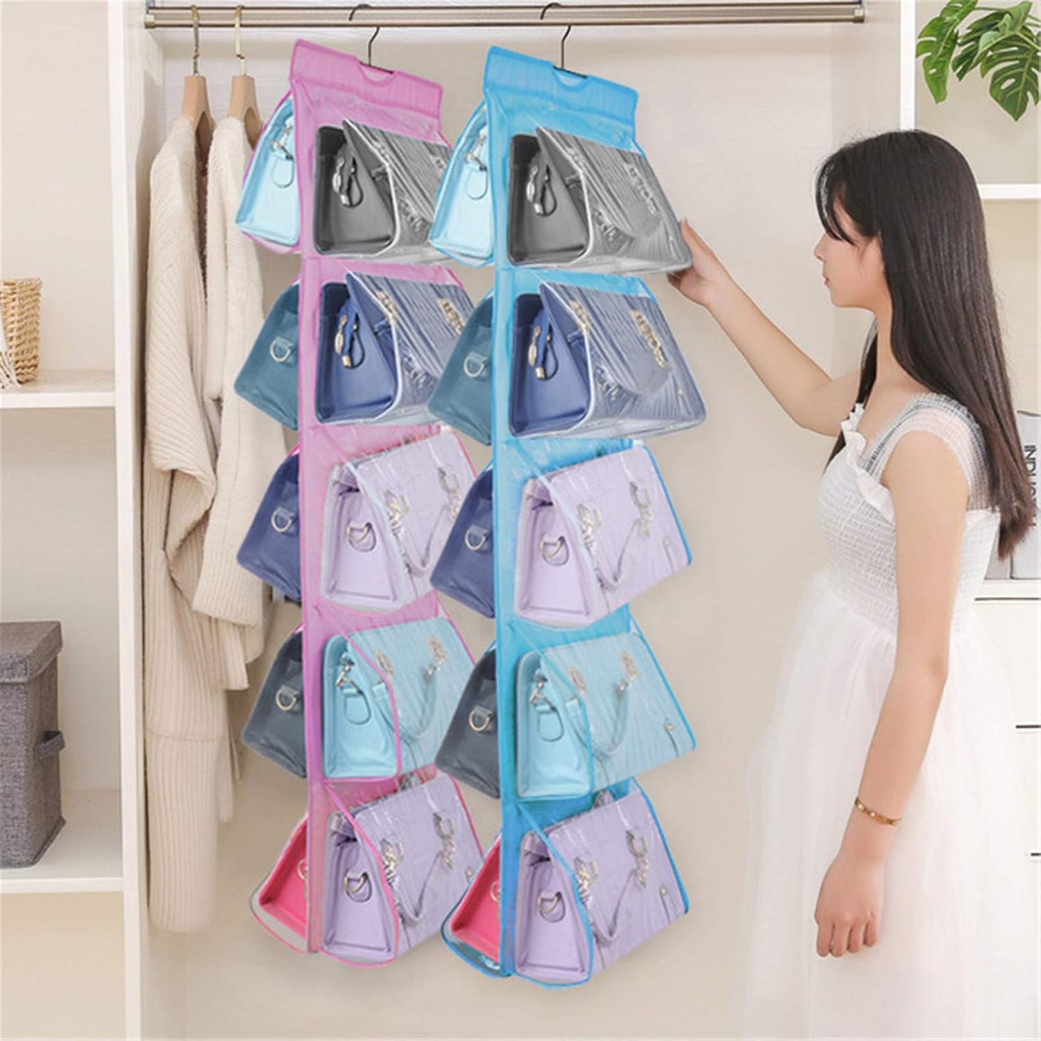 Organizador de bolso colgante para armario, 10 bolsillos, ahorro de espacio, bolsas de almacenamiento para el hogar, artefactos para bolsa de