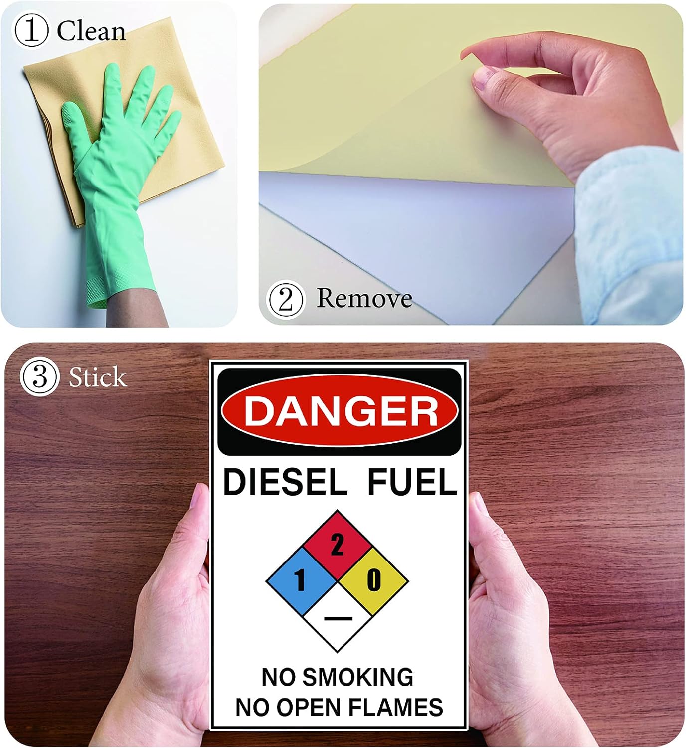 CRASPIRE Danger – Calcomanías de combustible diésel, paquete de 5 calcomanías de peligro de combustible diésel, no fumar y no llamas abiertas, 7 x