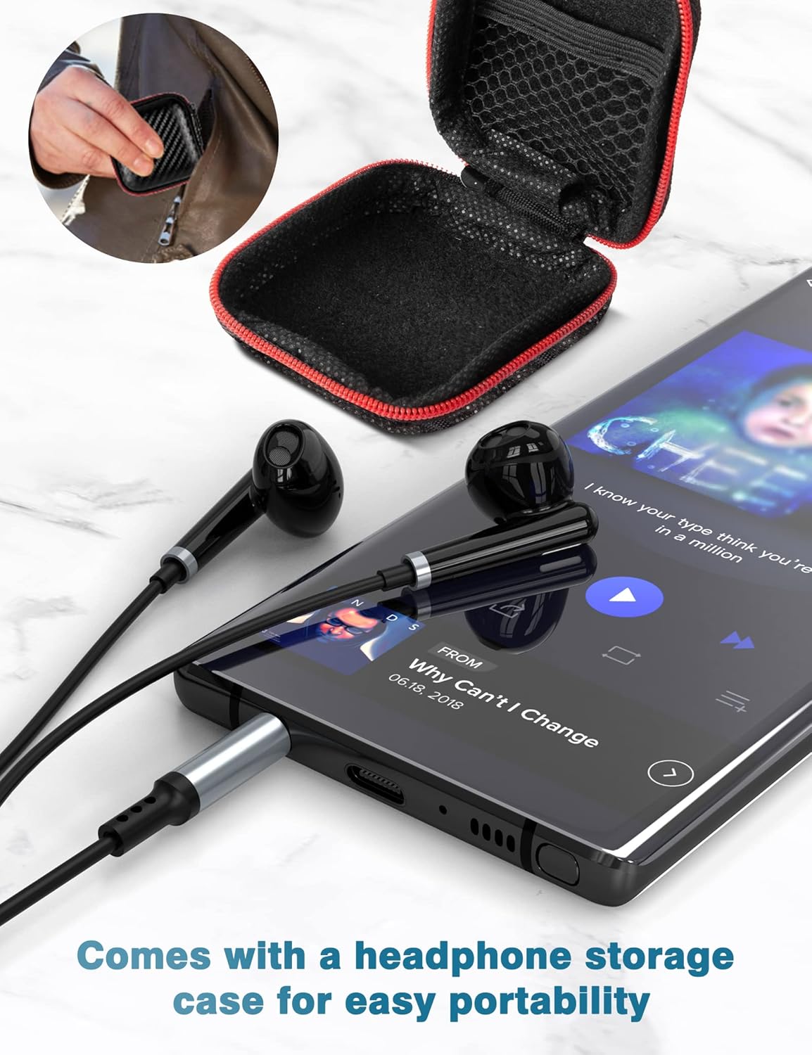 ACAGET Auriculares de 0.138 in con cable para Samsung Galaxy A23 A14 A52 A03s S10 S9, auriculares semiintrauditivos con cancelación de ruido de