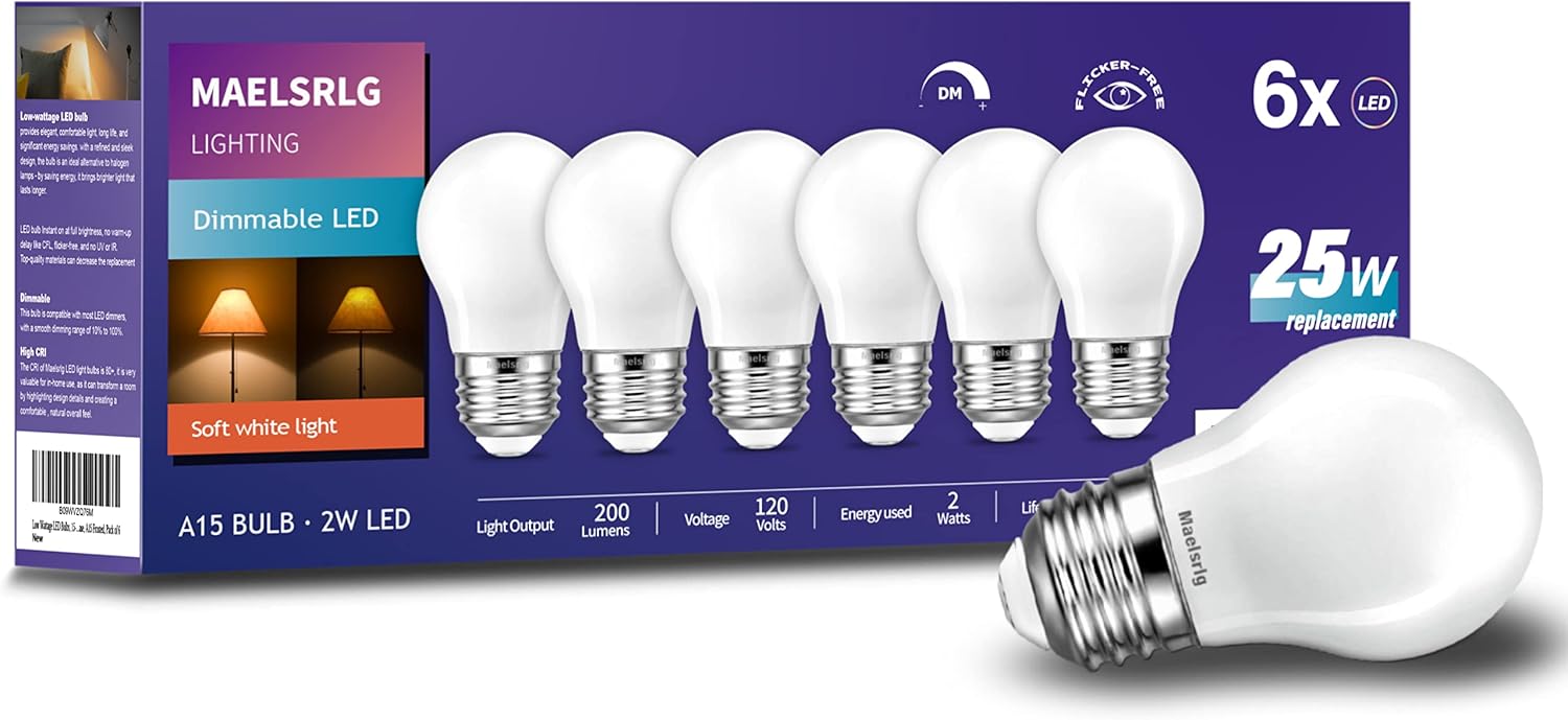 Bombillas LED equivalentes a 15-25 W, regulables, blanco suave de 2700 K, base media E26, bombillas LED de bajo vatio, 2 W, 200 lm, A15 esmerilado,