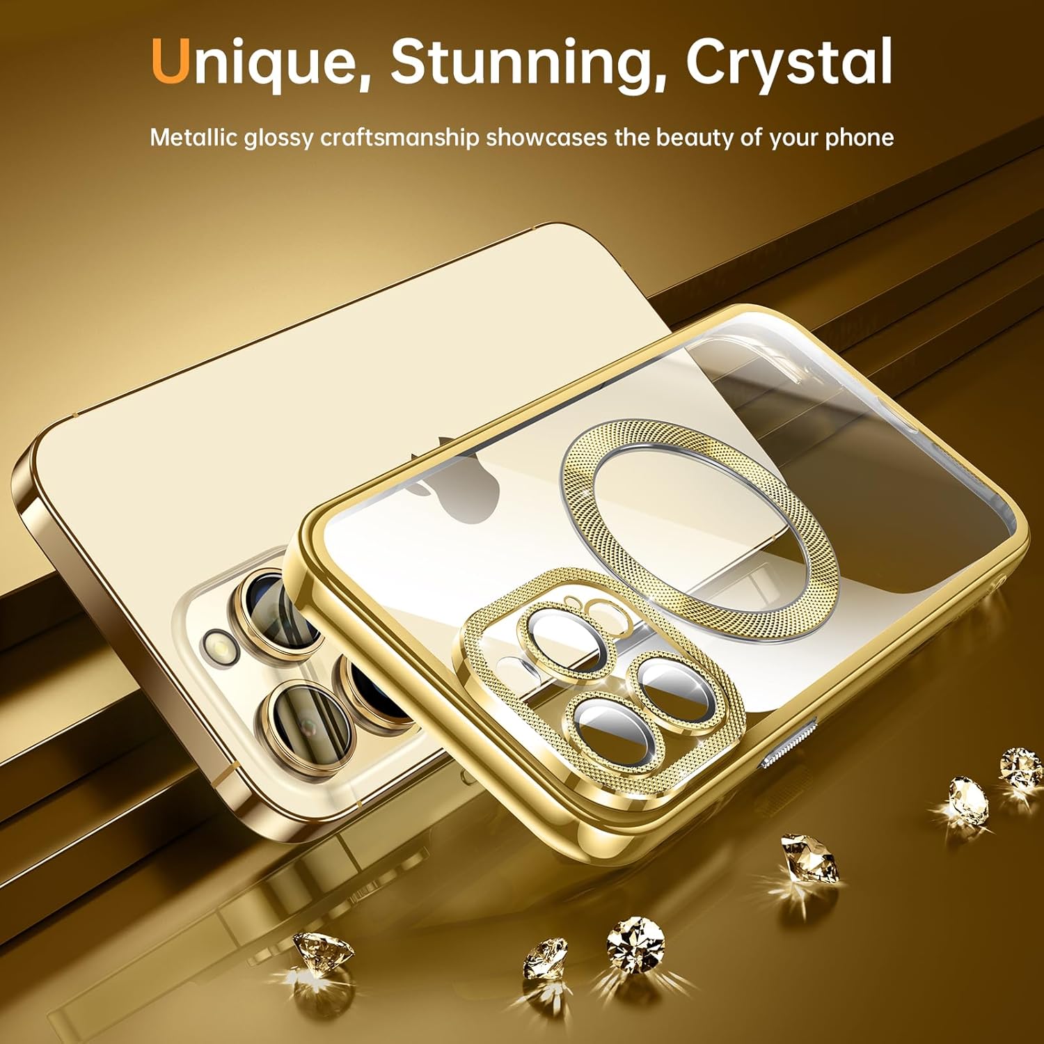 Funda para iPhone 15 Pro Max con protector de lente de cámara integrado diseño único de textura de diamante magnético superfuerte Funda delgada