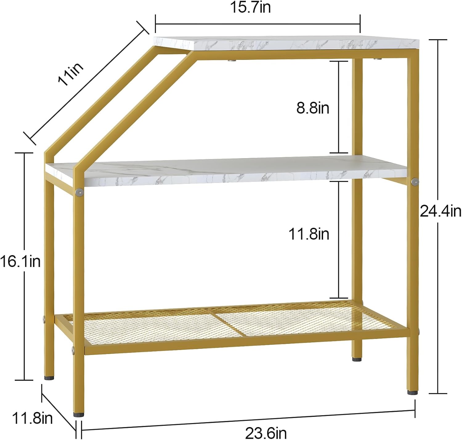 aboxoo Mesa auxiliar de 3 niveles de madera de mármol blanco con estante de escalera de almacenamiento, mesa auxiliar para espacio pequeño, muebles