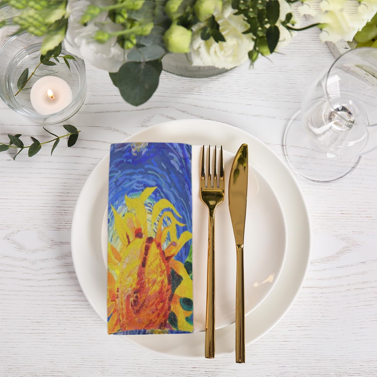 Cloth Napkins Set of 6 Starry Night 20×20 Inch Cloth Napkins Sunflower Washable Reusable Kitchen Dinner Napkins Table Decor for Wedding, Holiday