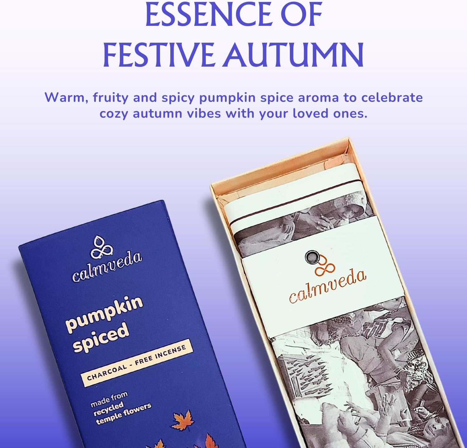 Varillas de incienso de especias de calabaza de invierno  (80 Insenses) sin carbón, hechas de flores recicladas  Varillas de incienso de otoño con