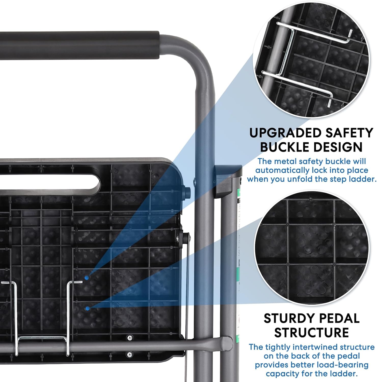 Escalera de 3 escalones, taburete plegable para adultos con asa, escalera de acero ligera y resistente con pedal antideslizante ancho, perfecto para