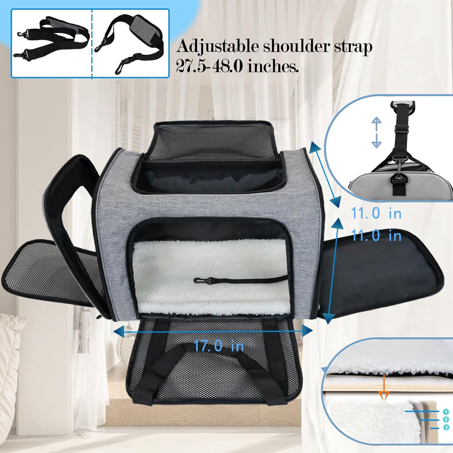 Top tasta Transportador de mascotas para gatos pequeños, medianos y grandes, transportador de lados suaves, portátil, plegable, aprobado por