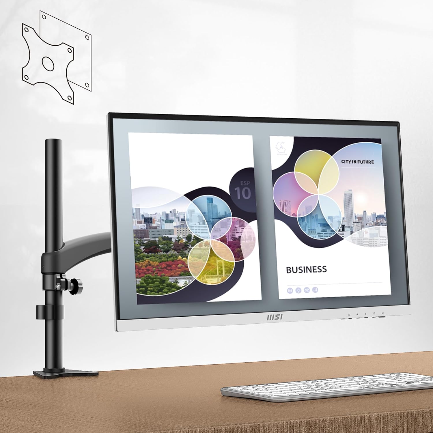 MSI Pro MP273AW, monitor de 27″, 1920 x 1080 (FHD), IPS, 100Hz, protección ocular certificada por TUV, 4ms, Displayport, HDMI, inclinación, blanco
