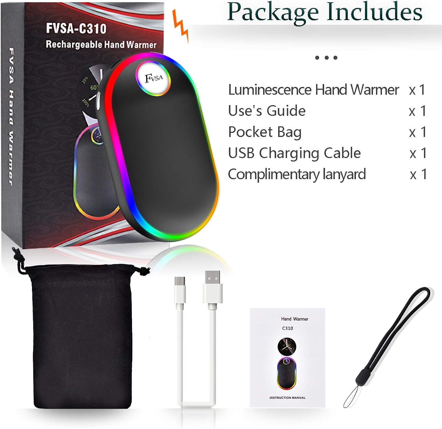 Rechargeable Hand Warmer – Christmas Stocking Stuffers Gifts, 7 Changing Colors Lights Electric Hand Warmers 10000Mah, (13-18 Hours) Portable USB