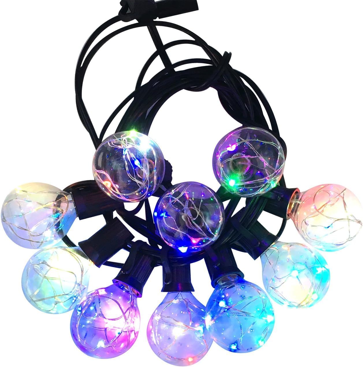Cadena de luces para exteriores de 30 pies con 30 enchufes, bombillas LED RGB que cambian de color, inastillables, para patio, jardín (30 pies)