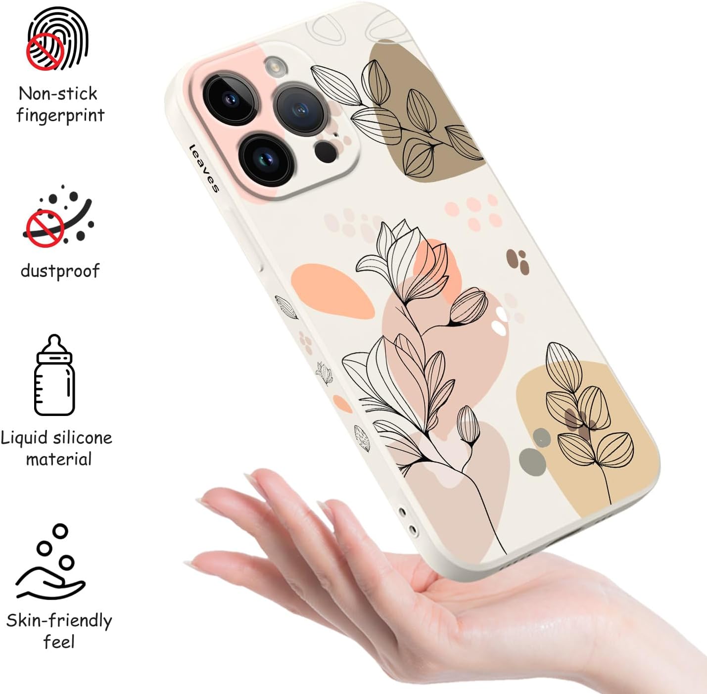 Fundas para iPhone 15 Pro Max, funda para iPhone 15 Pro Max Side Morandi diseño de patrón de flores, protector de lente de cámara suave a prueba de