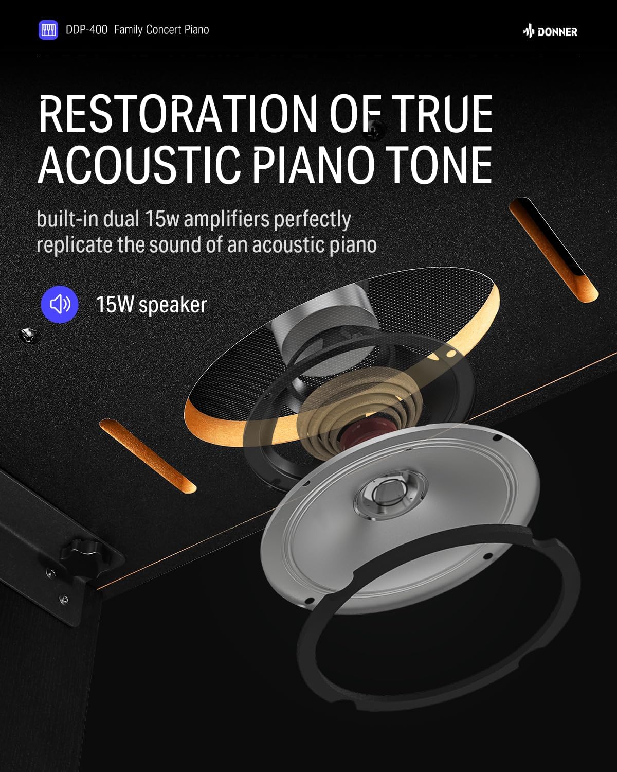 Donner DDP-400 Piano digital con teclado progresivo de 88 teclas, teclado vertical premium para profesionales, paquete con auriculares, Bluetooth,