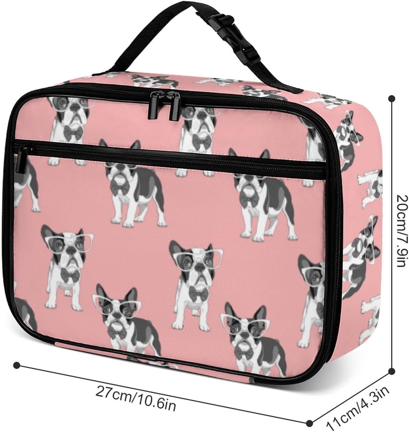 Lindos cachorros de bulldog francés reutilizable, lonchera aislada, bolsa enfriadora, contenedor de comida para mujeres, niños, escuela, camping,