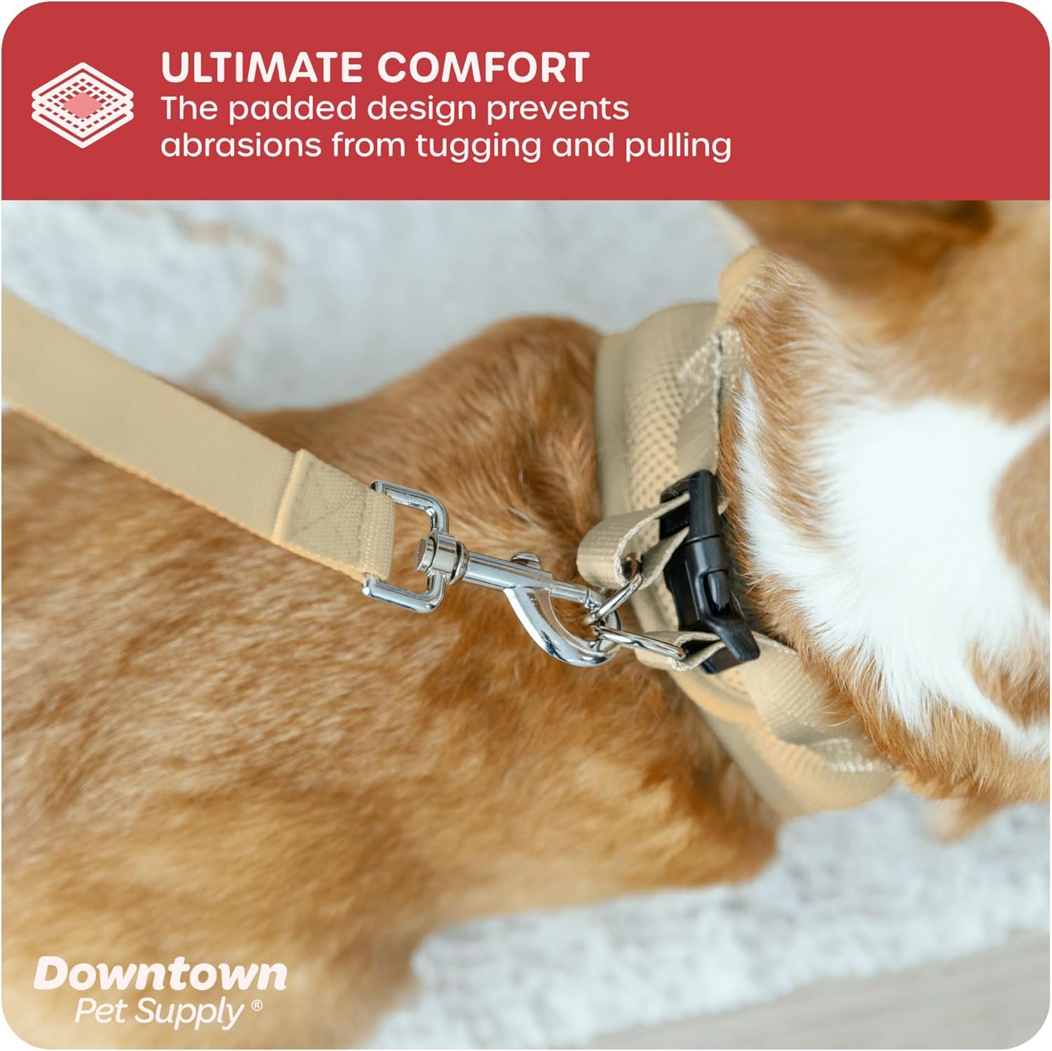 Downtown Pet Supply Arnés para perro sin tirones, talla XXS, caqui, arnés ajustable con tela de malla acolchada y ribete reflectante, arnés de