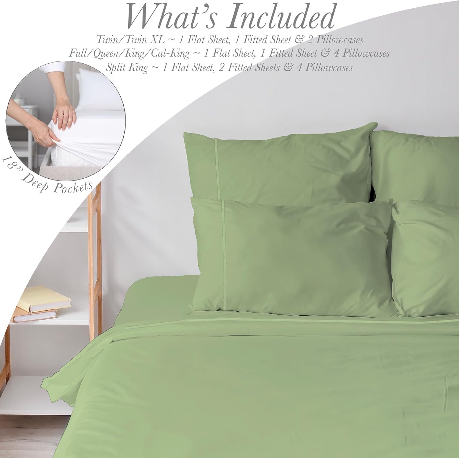 Juego de sábanas de rayón de 6 piezas hecho de bambú, juego de ropa de cama y fundas de almohada con bolsillos profundos, ropa de cama sedosa de