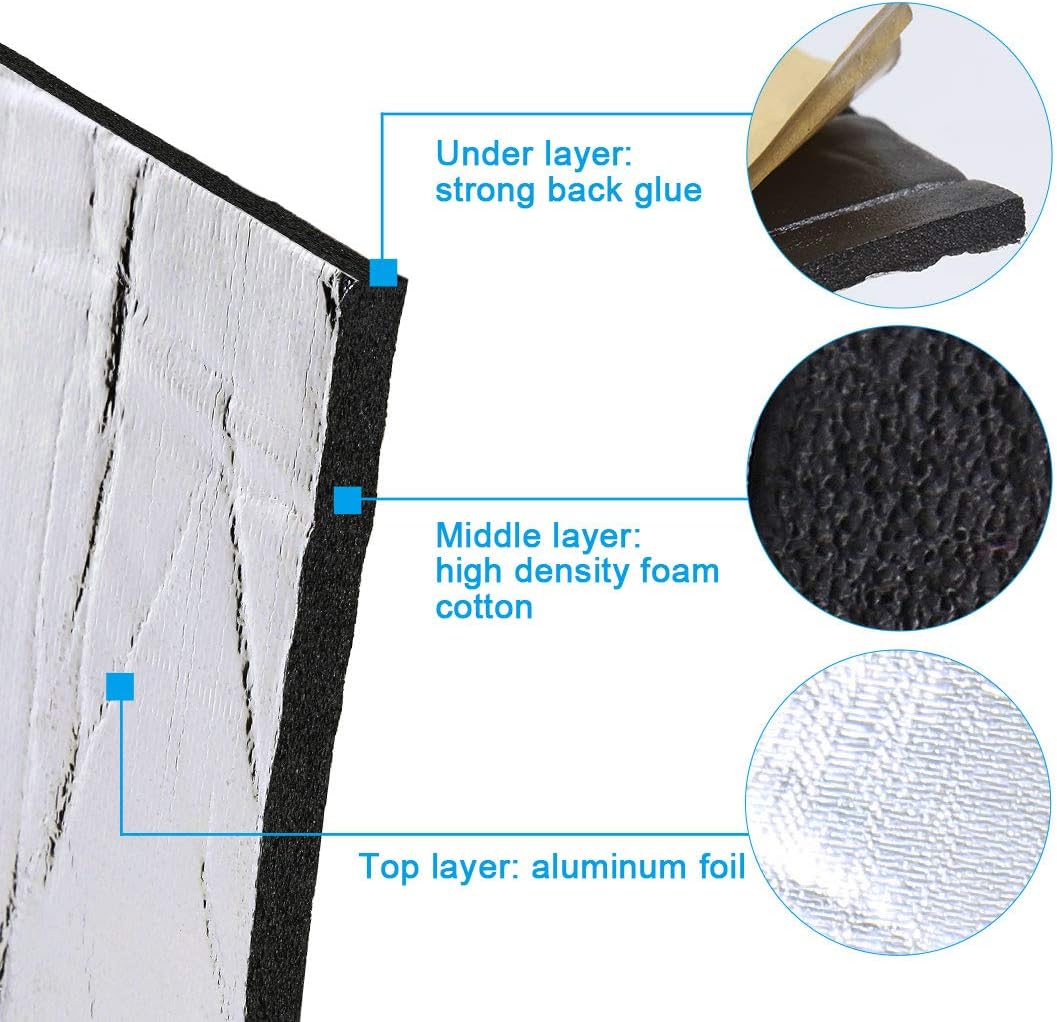 Uxcell 394mil 10mm 16.36 pies cuadrados bloque de absorción de calor y sonido para auto aislamiento tapete 60″x40″