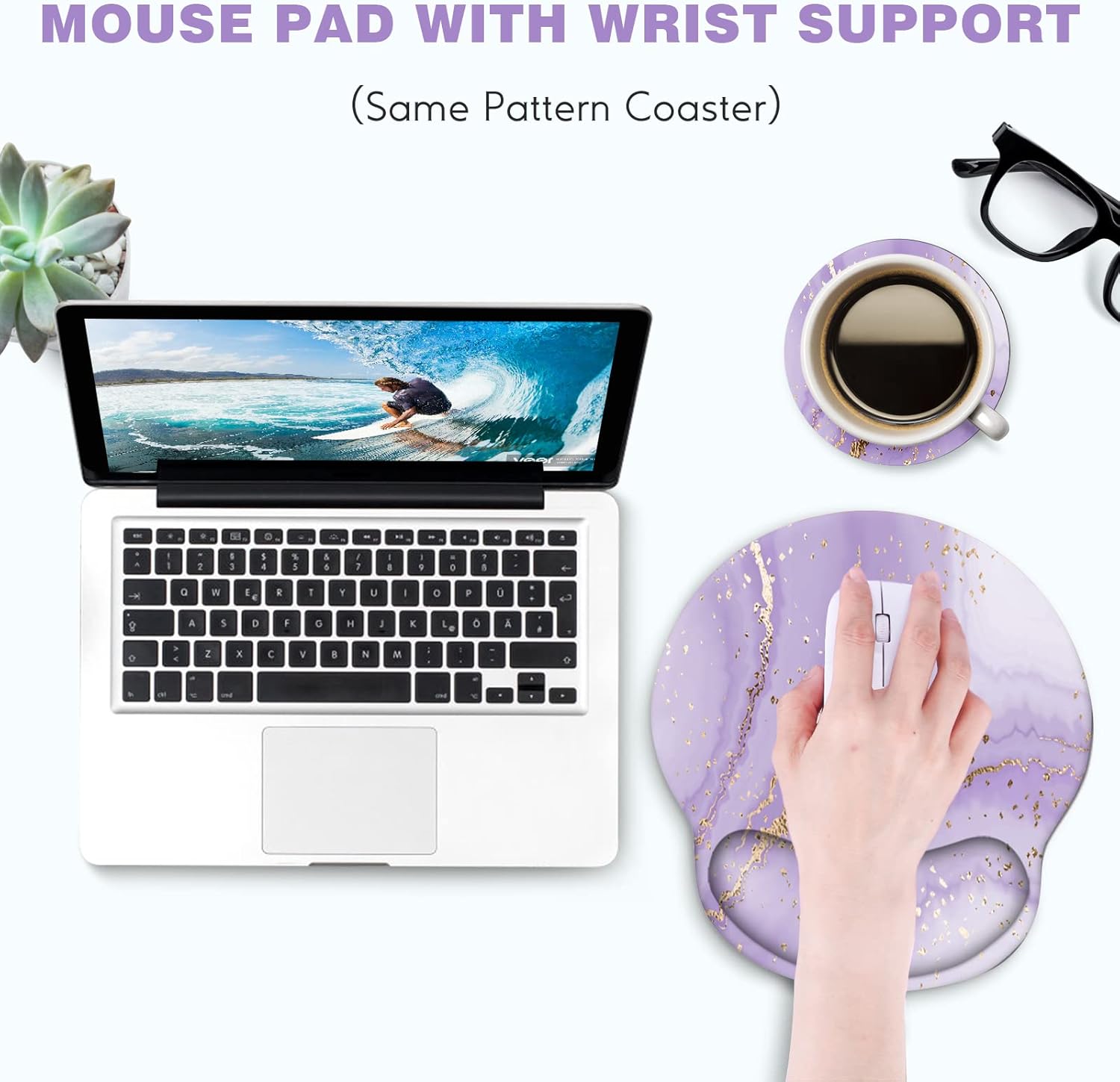 DINKY Alfombrilla de mouse ergonómica, bonita alfombrilla de mouse con gel de soporte para reposamuñecas, base de poliuretano antideslizante con