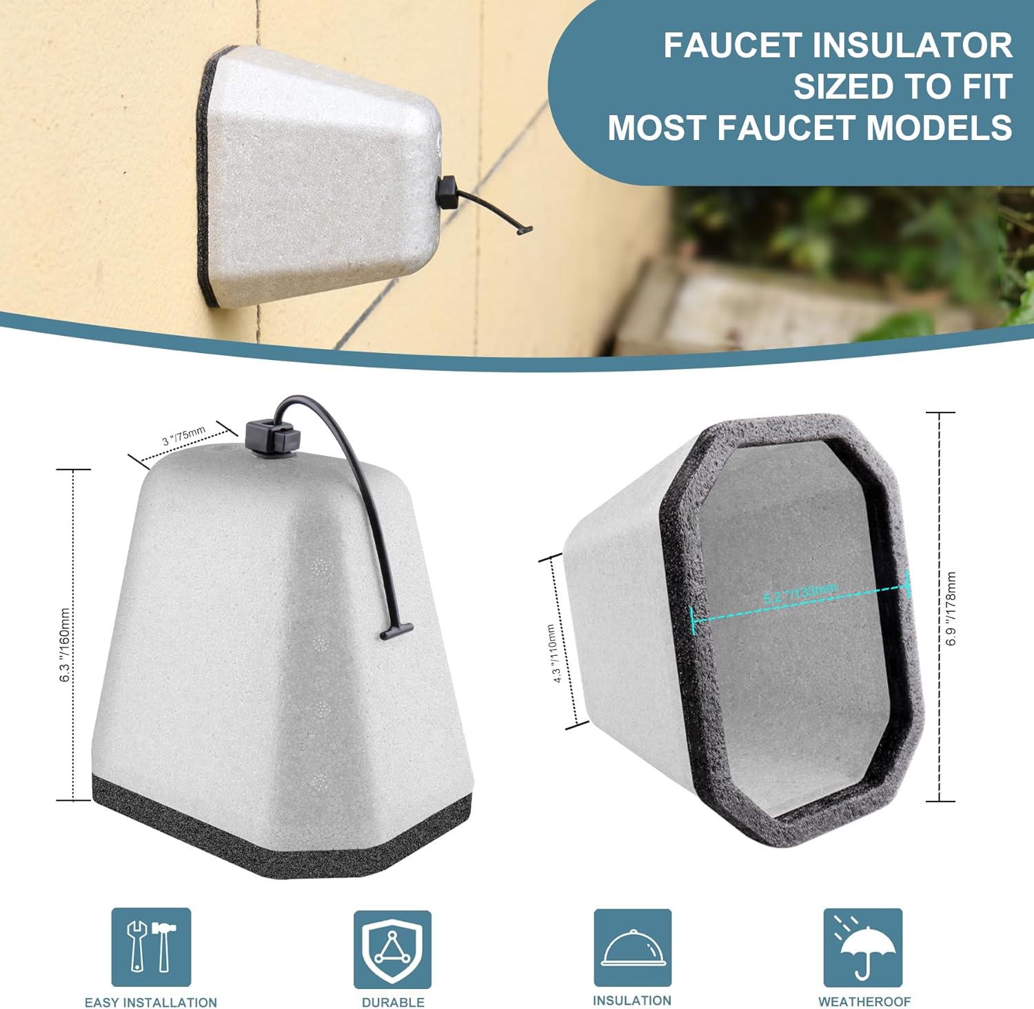Cubiertas de grifo para exteriores para invierno, cubiertas de espuma para grifo aisladas para invierno para protección contra congelación (2