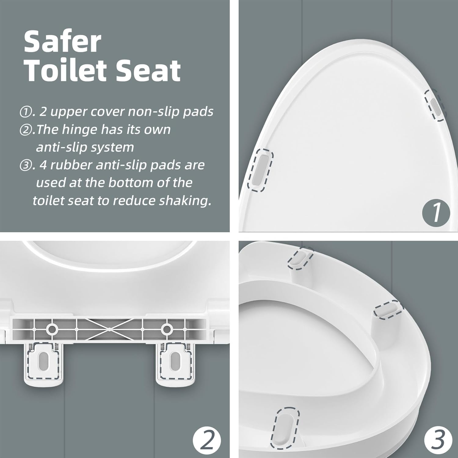 Elevadores alargados de asiento de inodoro para personas mayores, cierre lento, asiento de inodoro elevado, resistente, nunca aflojado, cuenco