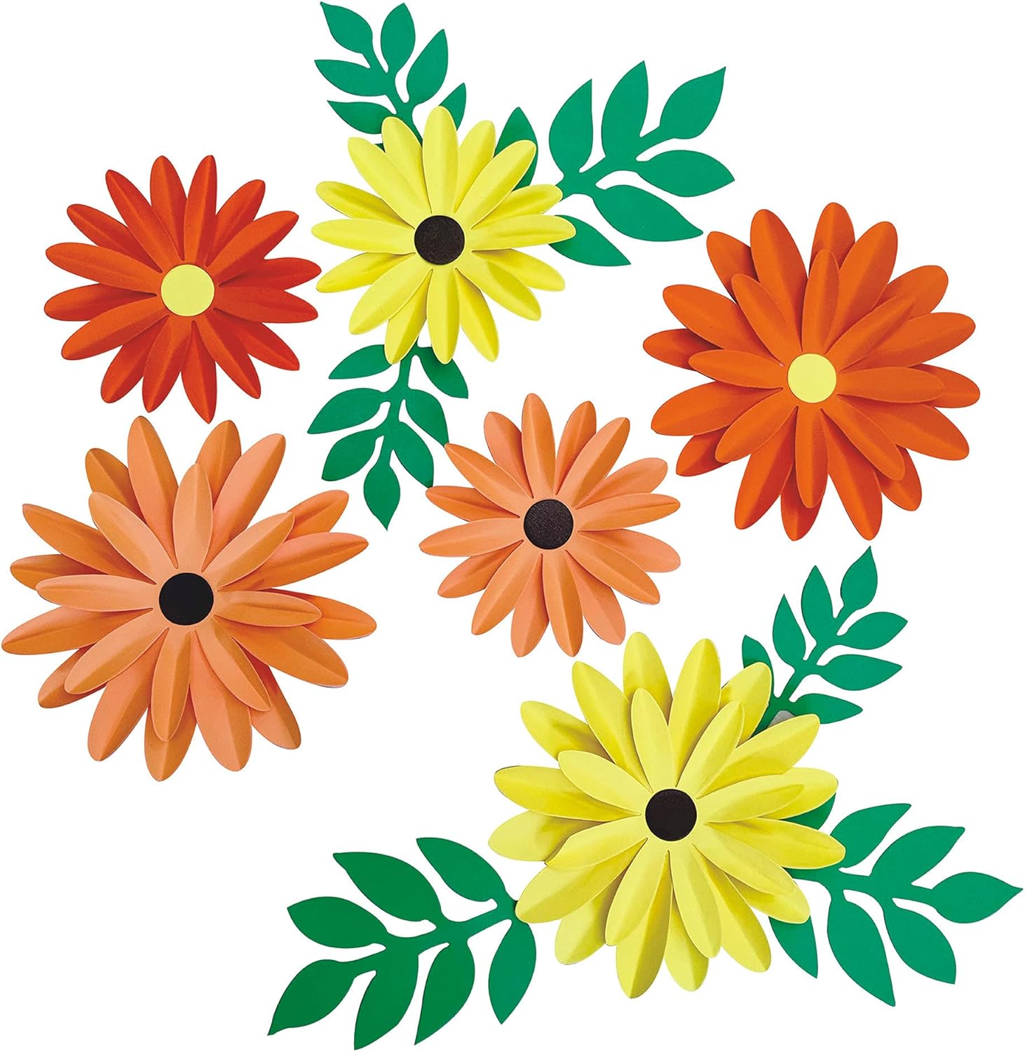 Girasoles de papel con hoja para telón de fondo de boda, despedida de soltera, centros de mesa de boda, decoración de pared de guardería (naranjas