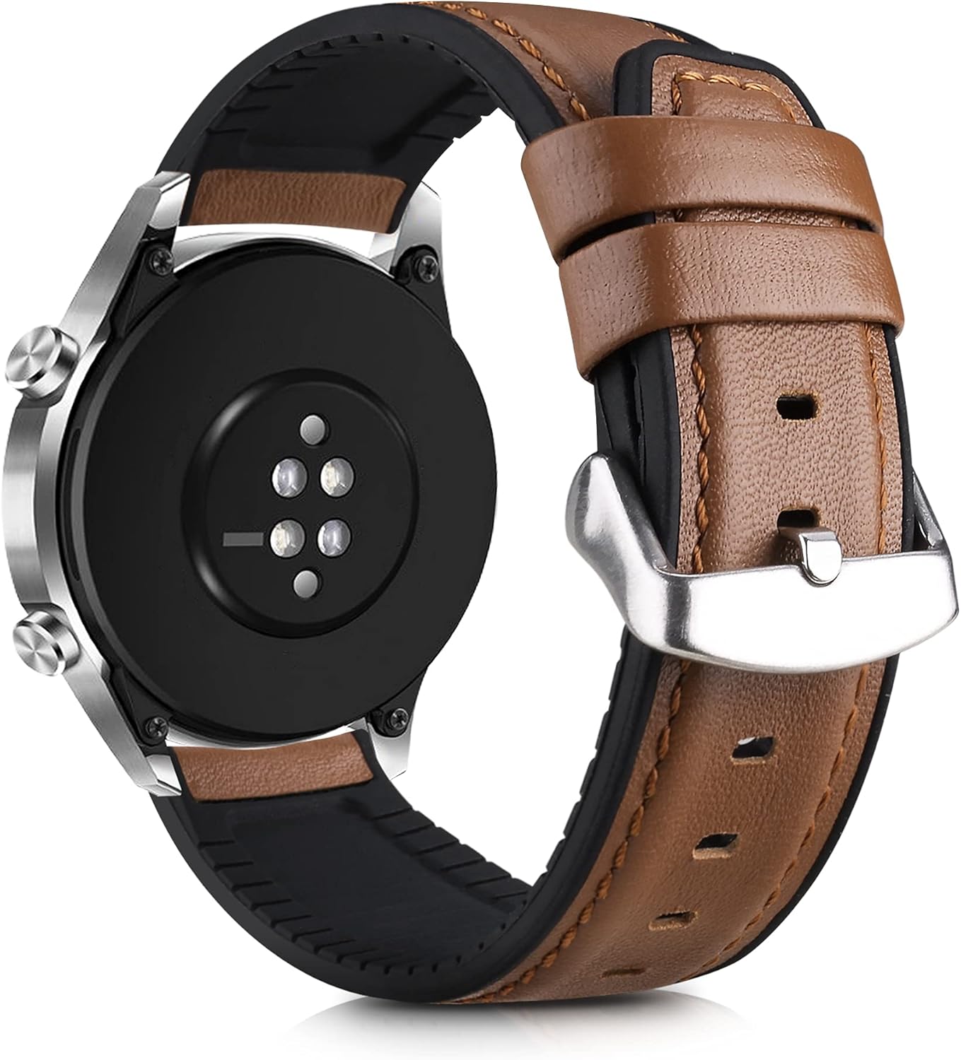 kwmobile Correa compatible con Huawei Watch GTGT2 (1.811 in) Correa – Pulsera deportiva de silicona y cuero – MarrónNegro