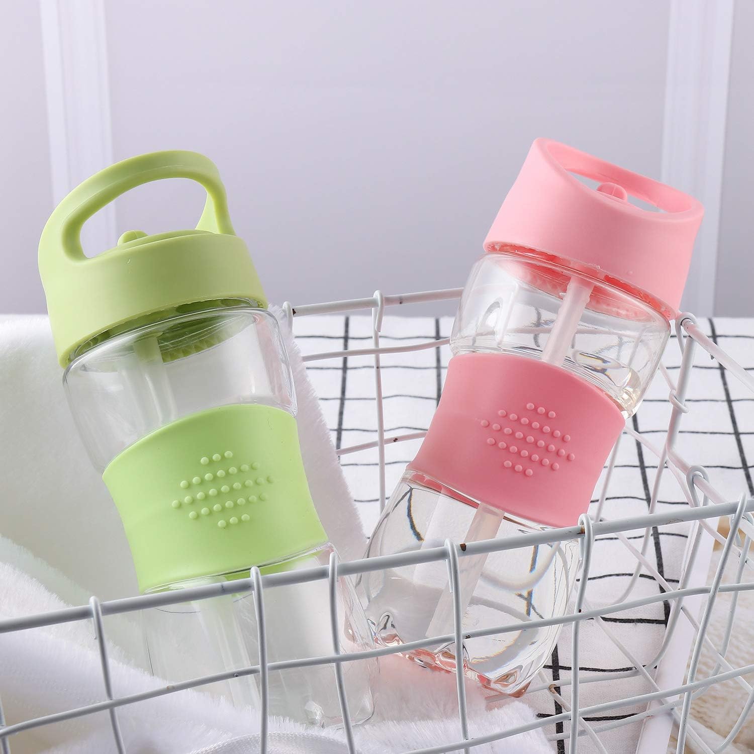 Sivaphe Botella de agua para niños con pajilla, 12 onzas, sin BPA, de plástico Tritan para niñas pequeñas, botella transparente para beber para el