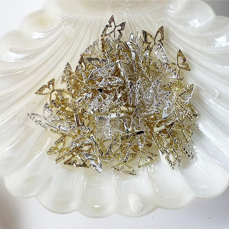 Dijes de mariposa 3D para uñas, 100 piezas de dijes de mariposa para uñas, dijes plateados y dorados para uñas acrílicas, accesorios de arte de uñas