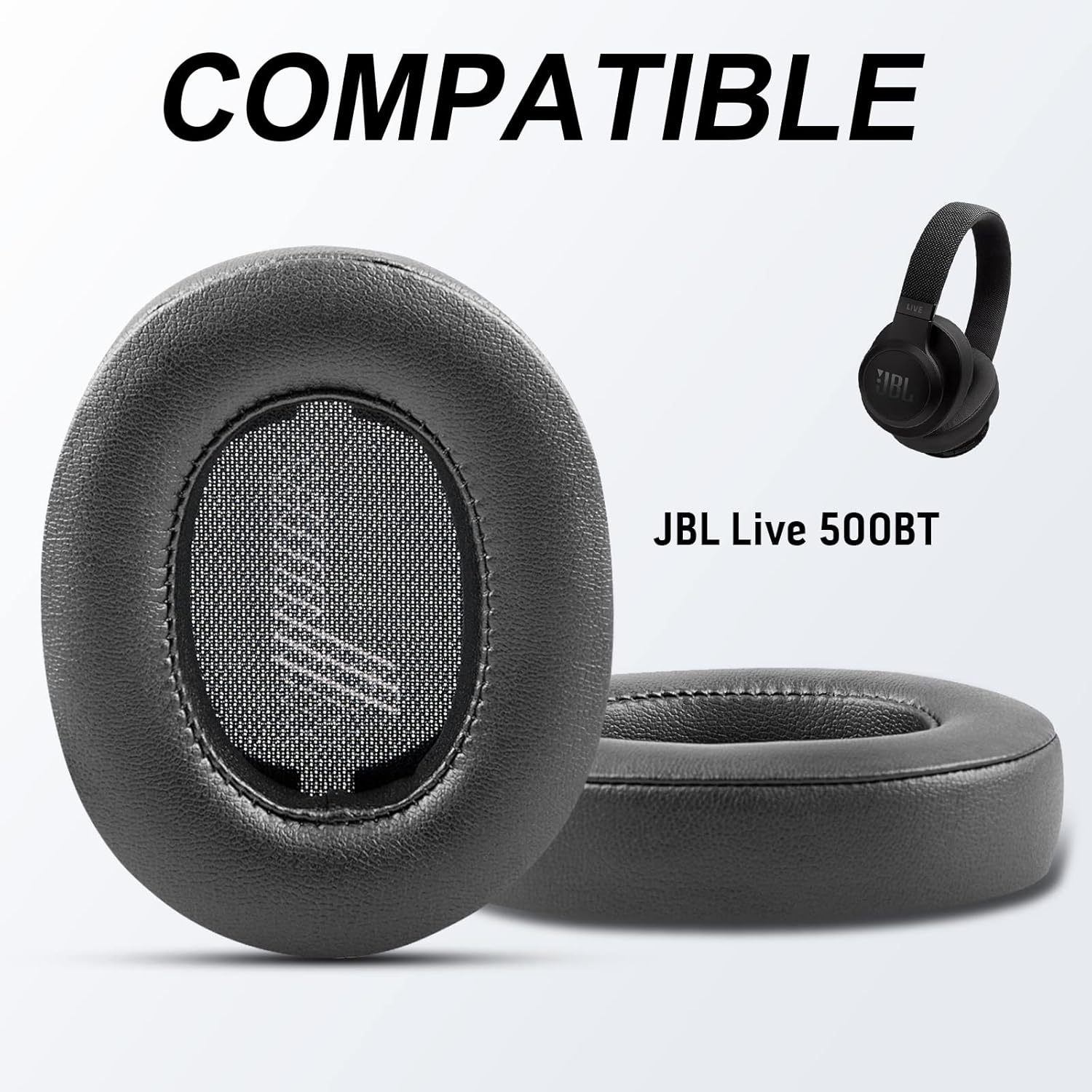 Almohadillas de repuesto para auriculares inalámbricos JBL Live 500BT, almohadillas para oídos Live 500 BT con cuero proteico, espuma viscoelástica