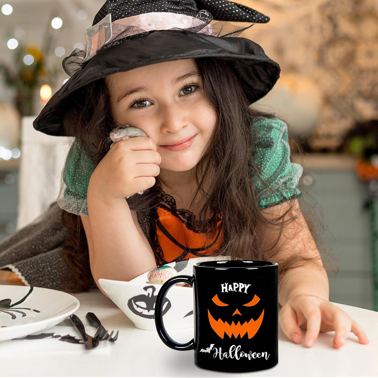 Whaline Juego de 2 tazas de Halloween de 12 onzas con diseño de calabaza, tazas de café de cerámica para el hogar, escuela, oficina, centros de