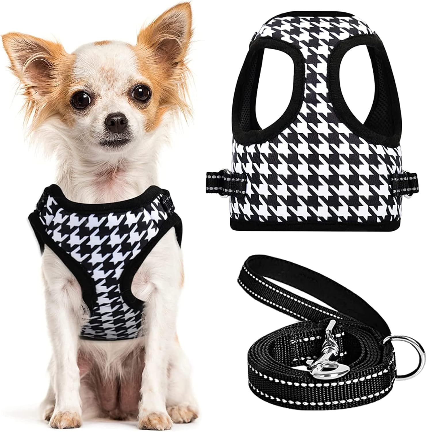 Arnés a cuadros para perro, arnés para perro pequeño sin tirones, juego de arnés suave para cachorros y correa, arnés para perro XS, arnés para