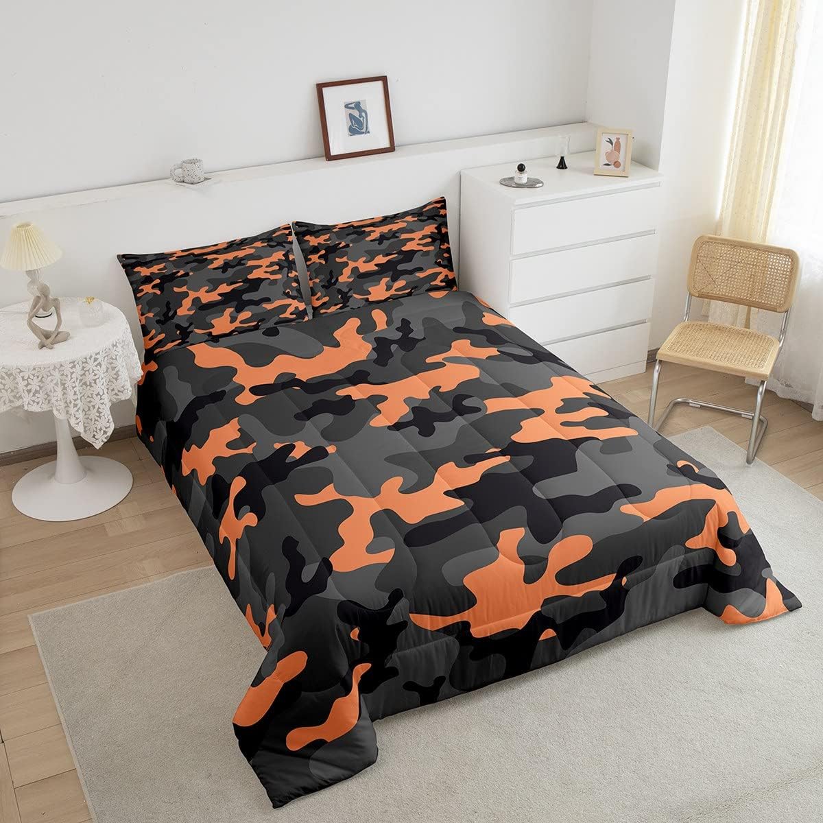 Feelyou Juego de edredón de camuflaje del ejército para niños y adolescentes, juego de edredón de camuflaje para niñas, decoración de patrón