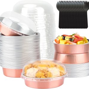 LNYZQUS – Mini moldes para pasteles de 8 onzas con tapas, paquete de 50 moldes desechables de 4 pulgadas, moldes pequeños para tartas de papel de LNYZQUS – Mini moldes para pasteles de 8 onzas con tapas, paquete de 50 moldes desechables de 4 pulgadas, moldes pequeños para tartas de papel de