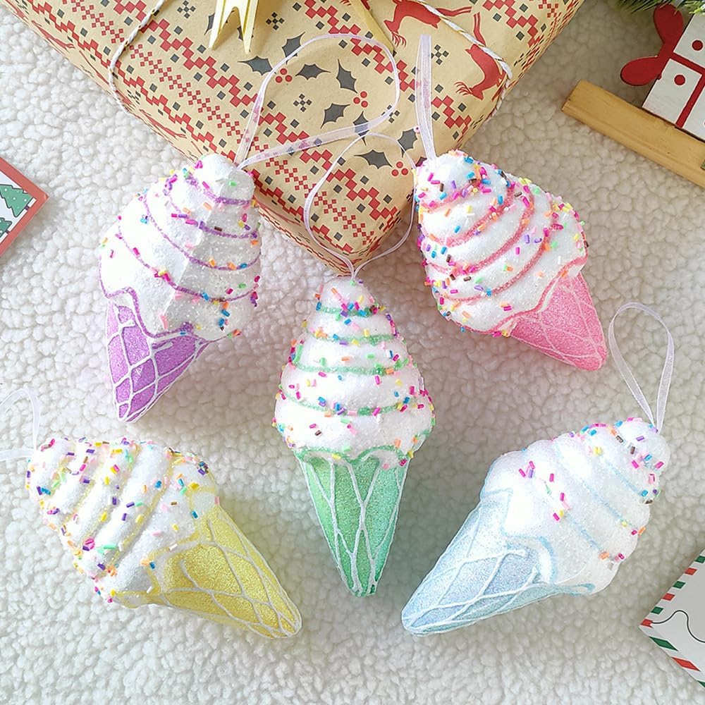 Adornos de decoración de fiesta de helado, 5 piezas de regalo para colgar en el árbol de Navidad, regalo de caramelo, postre de color macarrón,