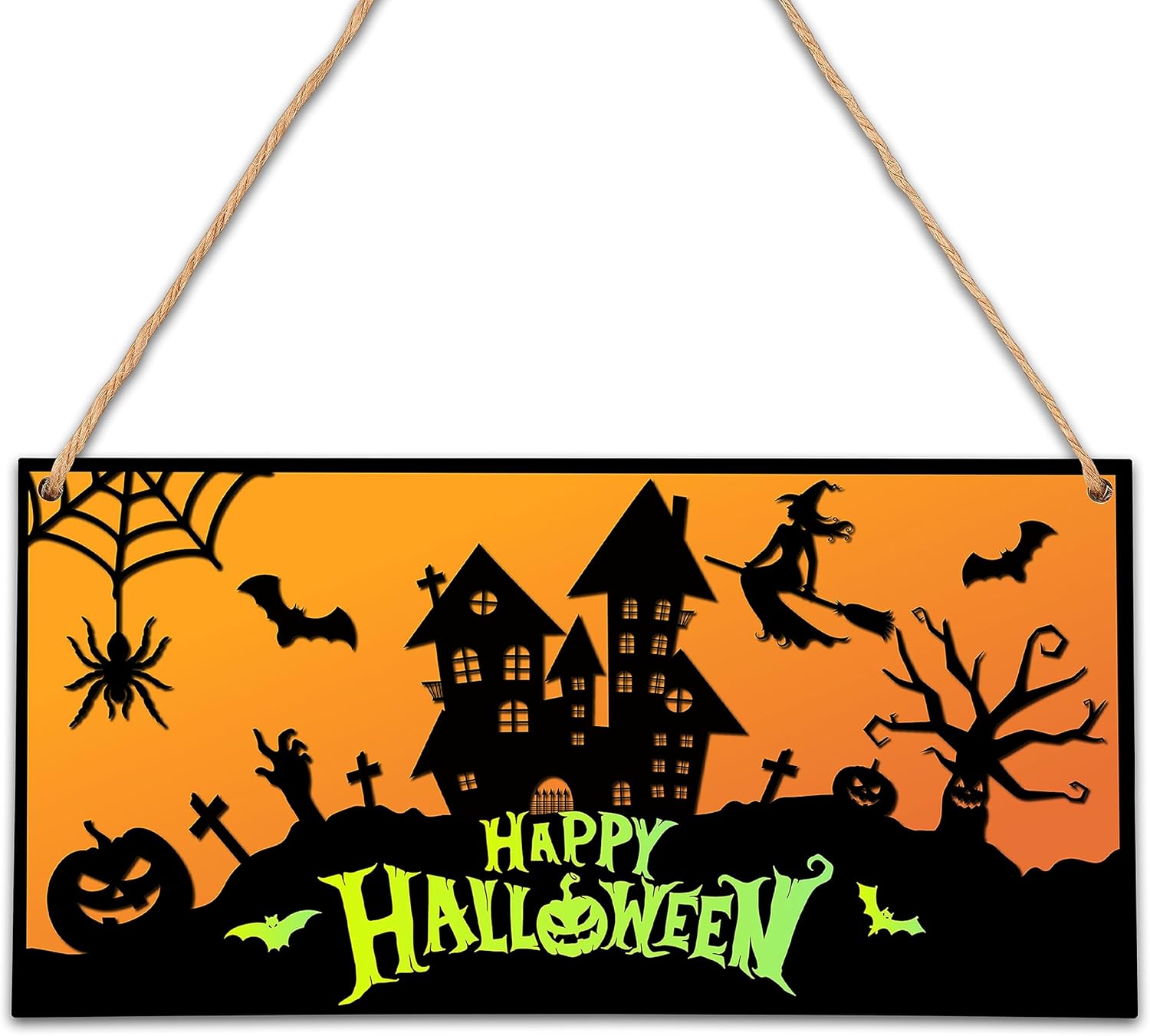 Wswood-A19 – Decoración de terror de Feliz Halloween, letrero de puerta de madera para puerta delantera, decoración de fiesta de Halloween para