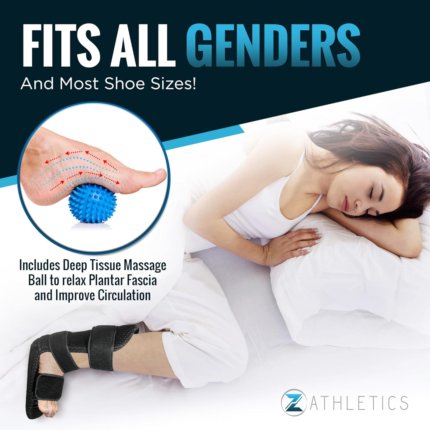 Z ATHLETICS Férula nocturna para fascitis plantar, soporte ajustable para caída de pie para alivio de la fascia plantar, dolor de arco, tendinitis