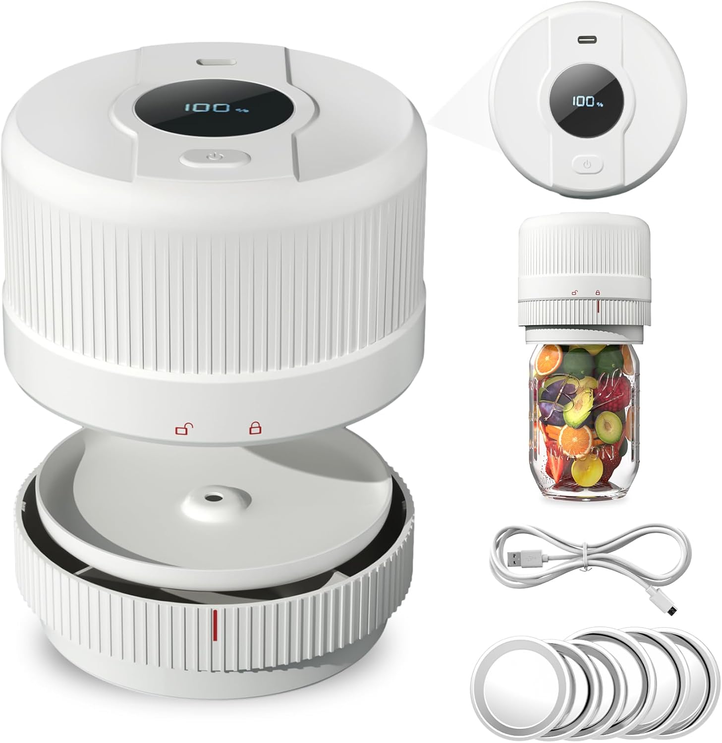 Sellador al vacío eléctrico de tarros Mason – Kit de sellado al vacío para almacenamiento de alimentos, compatible con tapas Mason de boca ancha y