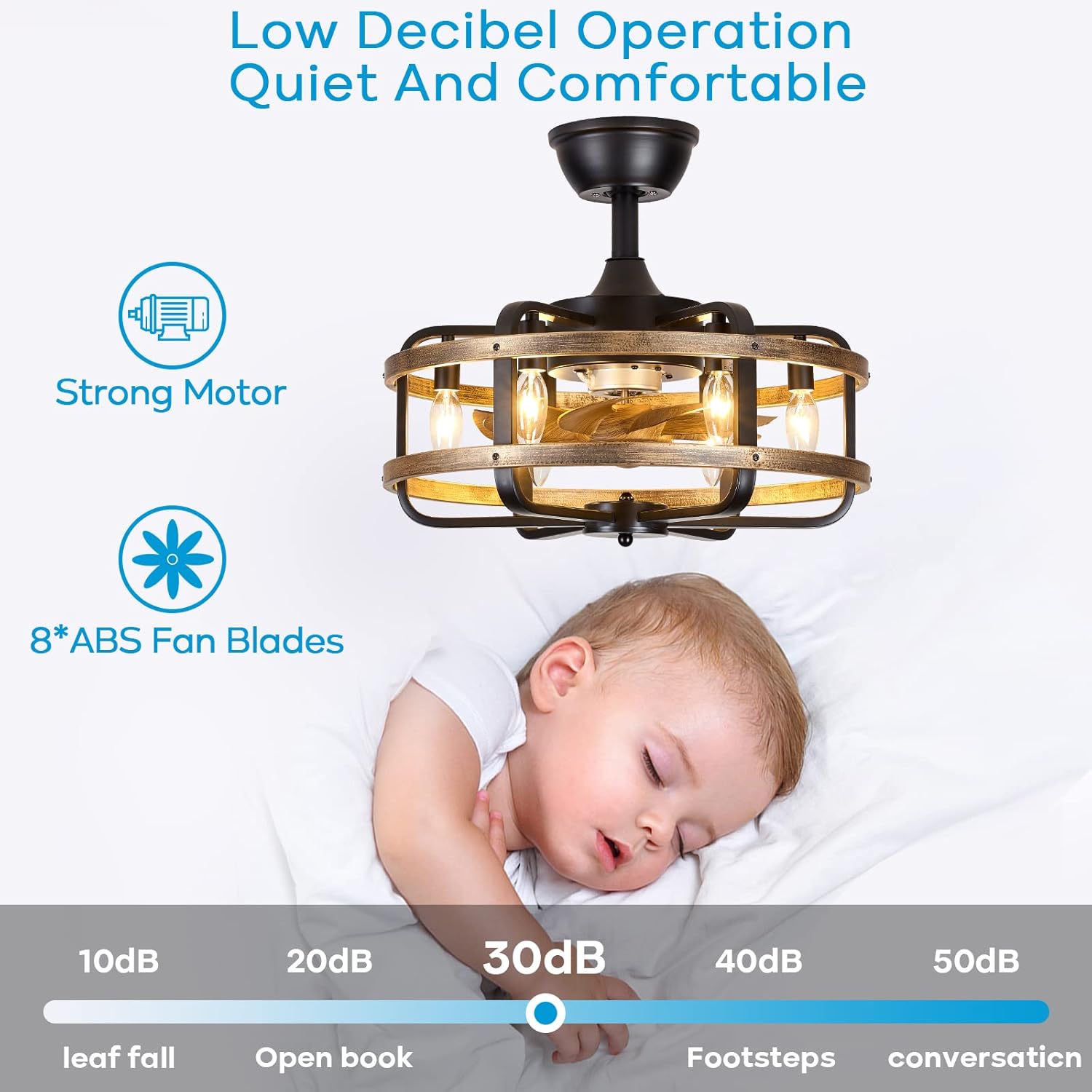 Luupyia Ventiladores de techo tipo jaula con luces y control remoto de 6 velocidades reversibles, ventilador de techo rústico de 18 pulgadas con luz