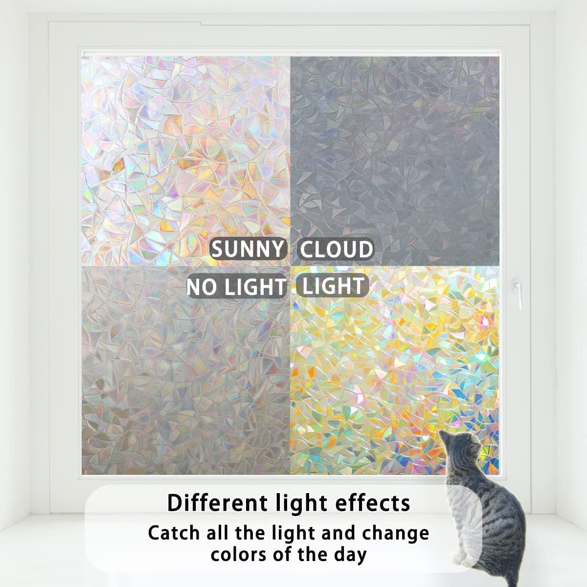 Película decorativa 3D de privacidad para ventana, diseño de arco iris, película decorativa de vinilo anti rayos UV, estática, no adhesiva (47.25 x