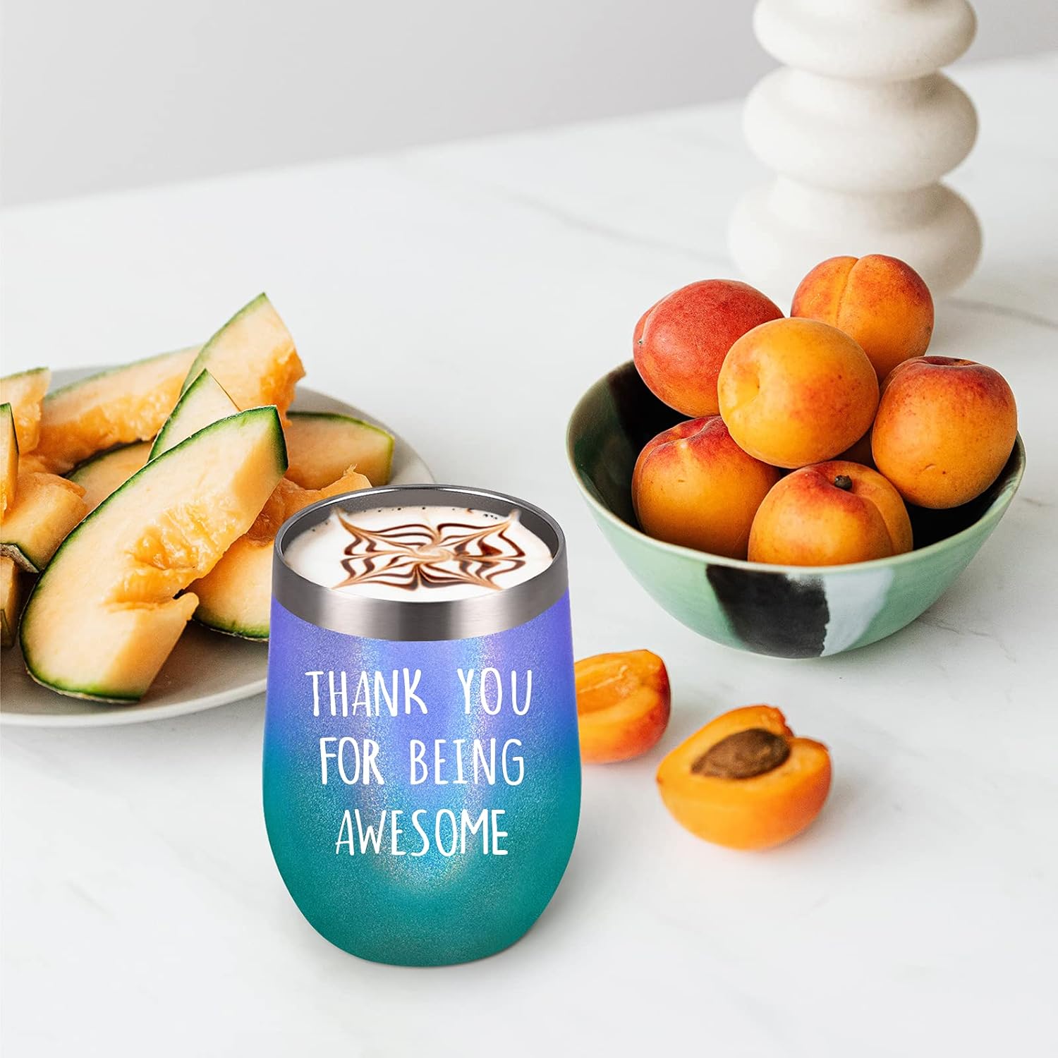 Vaso de vino con texto en inglés “Thank You for Being Awesome – Vaso de vino de 12 onzas con aislamiento de acero inoxidable con pajilla, regalo de