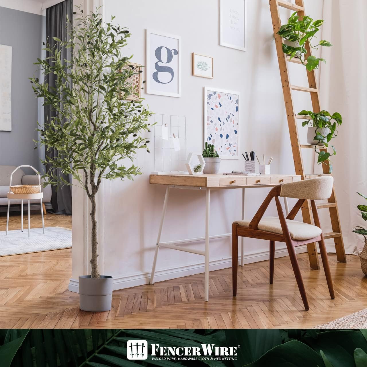 Fencer Wire Árbol topiario artificial en maceta, rama de olivo sintético y fruta, decoración moderna de planta sintética en maceta para interiores,