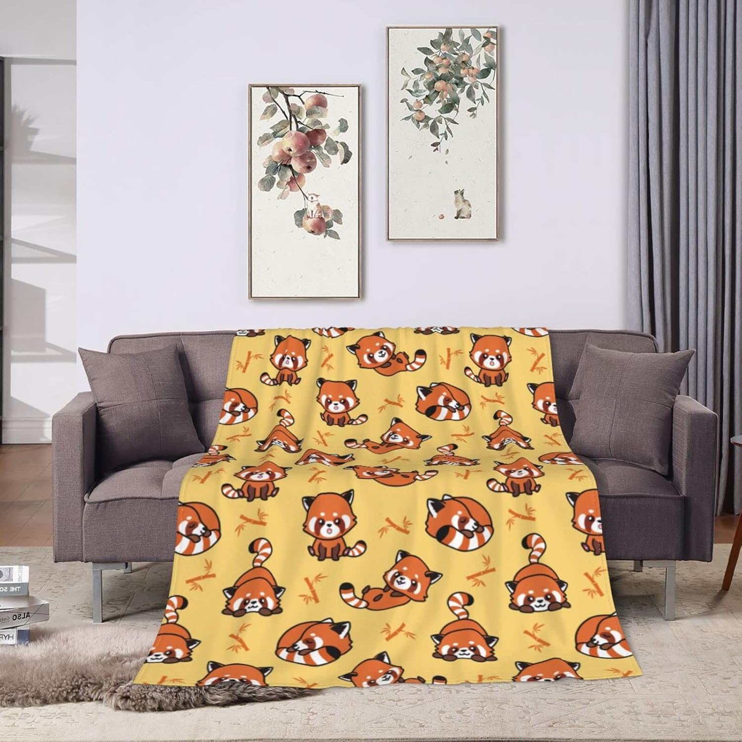 Manta de panda rojo, para adultos, mujeres, hombres, niños y niñas, ligera, suave, linda, acogedora manta de franela de vellón para sofá o cama, 60