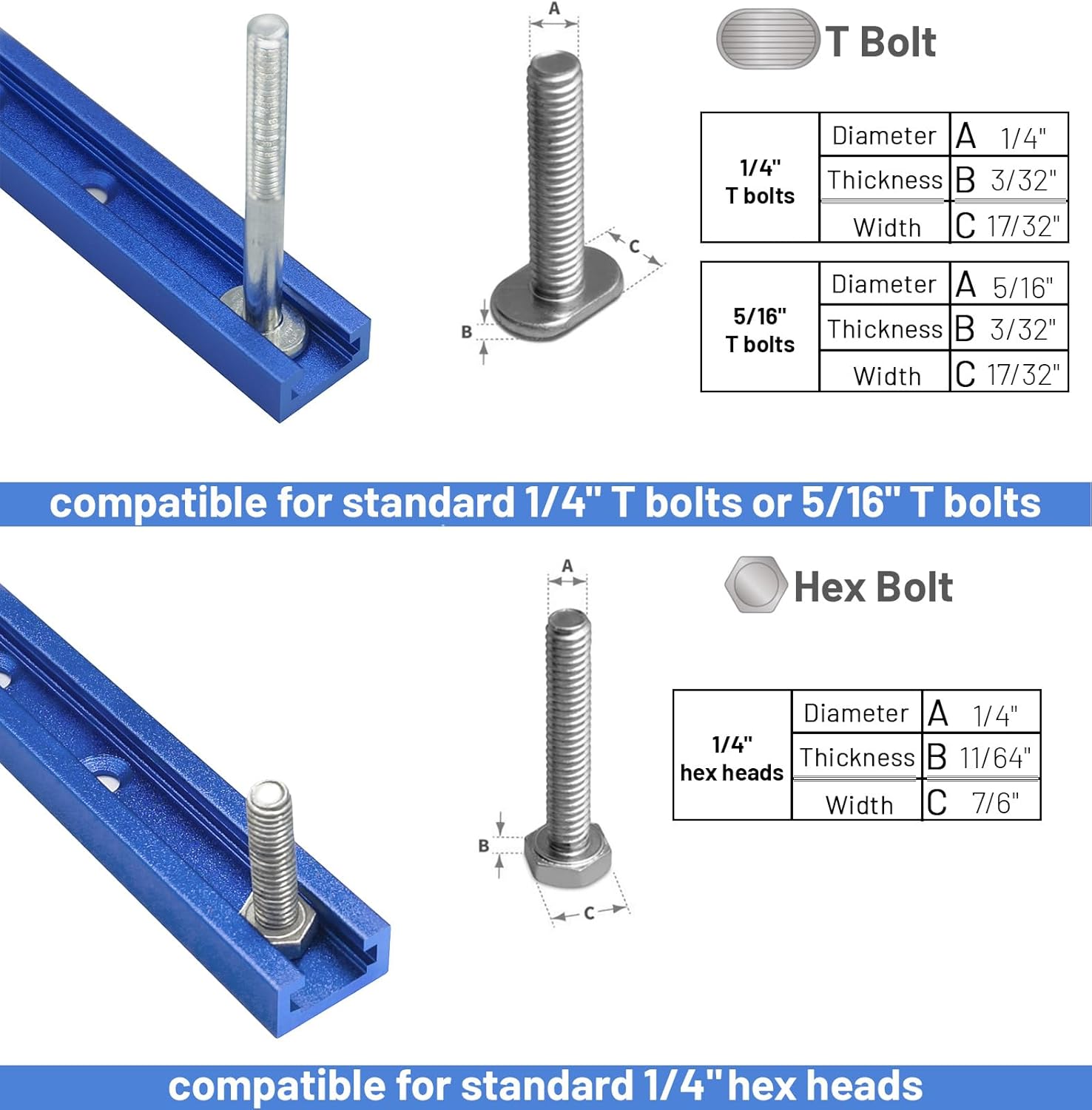 Pista en T de aluminio de 243648 pulgadas con tornillos para madera, perfil de doble corte universal con agujeros de montaje preperforados para