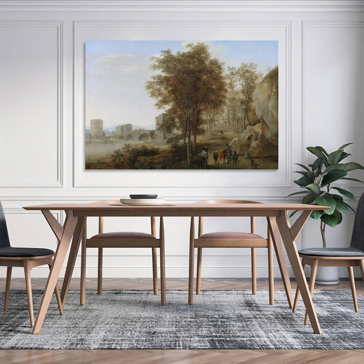 Viajeros en el Ponte Lucano sobre el Anio en Tivoli – Póster artístico para pared, lienzo con pergaminos, cuadro para decoración de la sala de