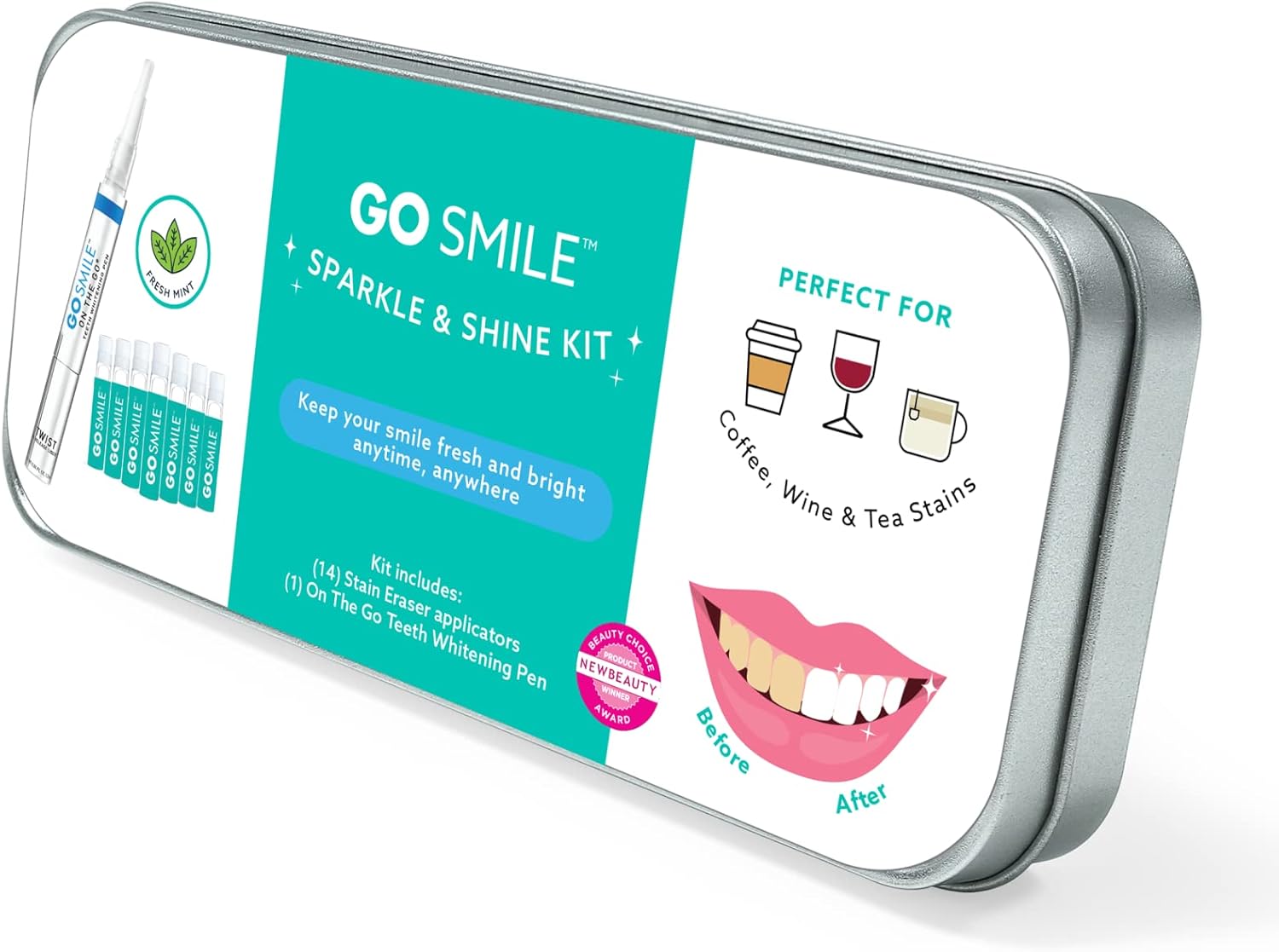 GO SMILE On The Go – Blanqueamiento dental (brillo y brillo), incluye bolígrafo blanqueador de dientes y borradores de manchas de 14 unidades
