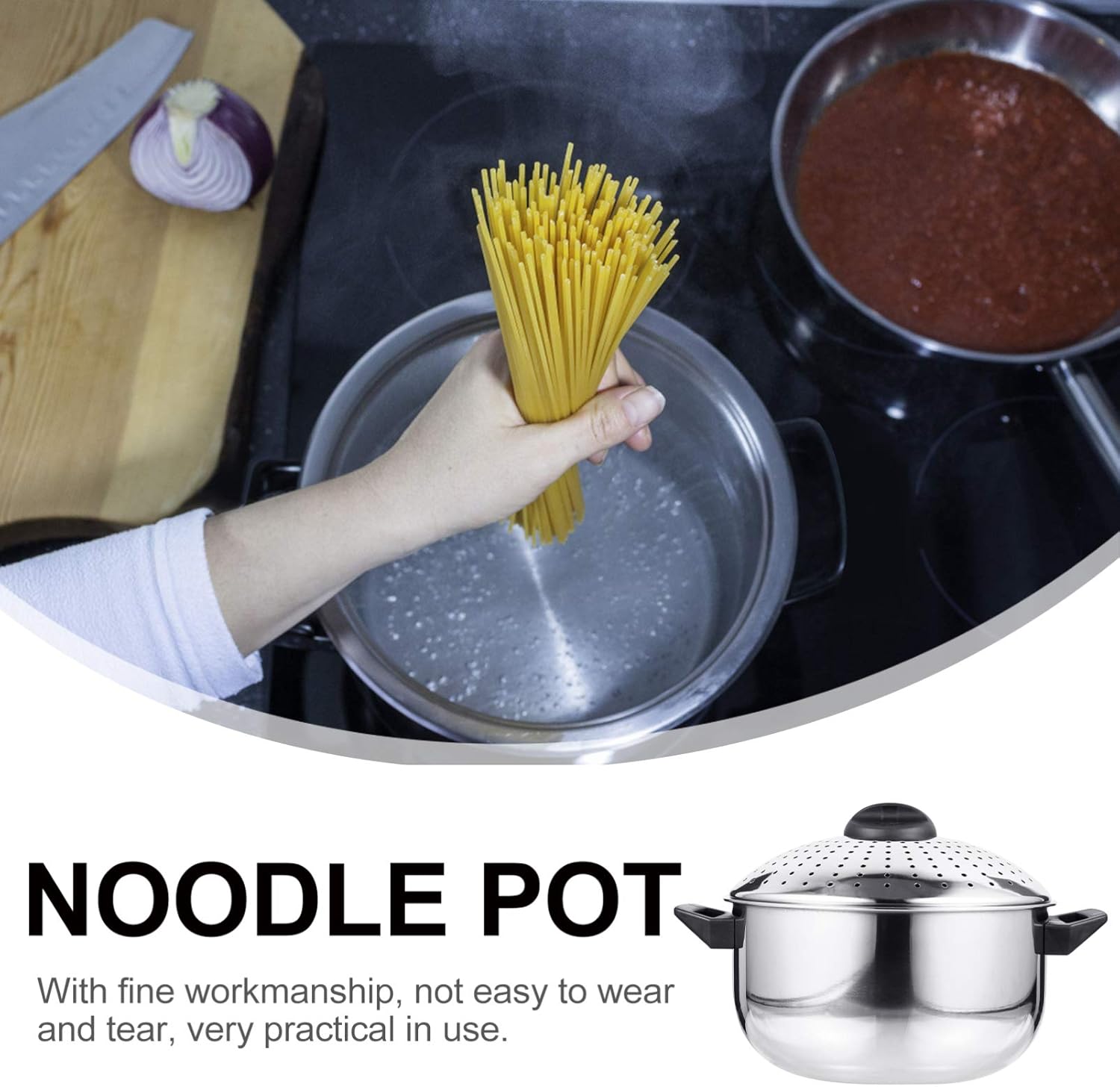 DOITOOL Olla para pasta de acero inoxidable con tapa de colador, olla antiadherente para espagueti, olla de cocina para cocinar pasta, fideos,