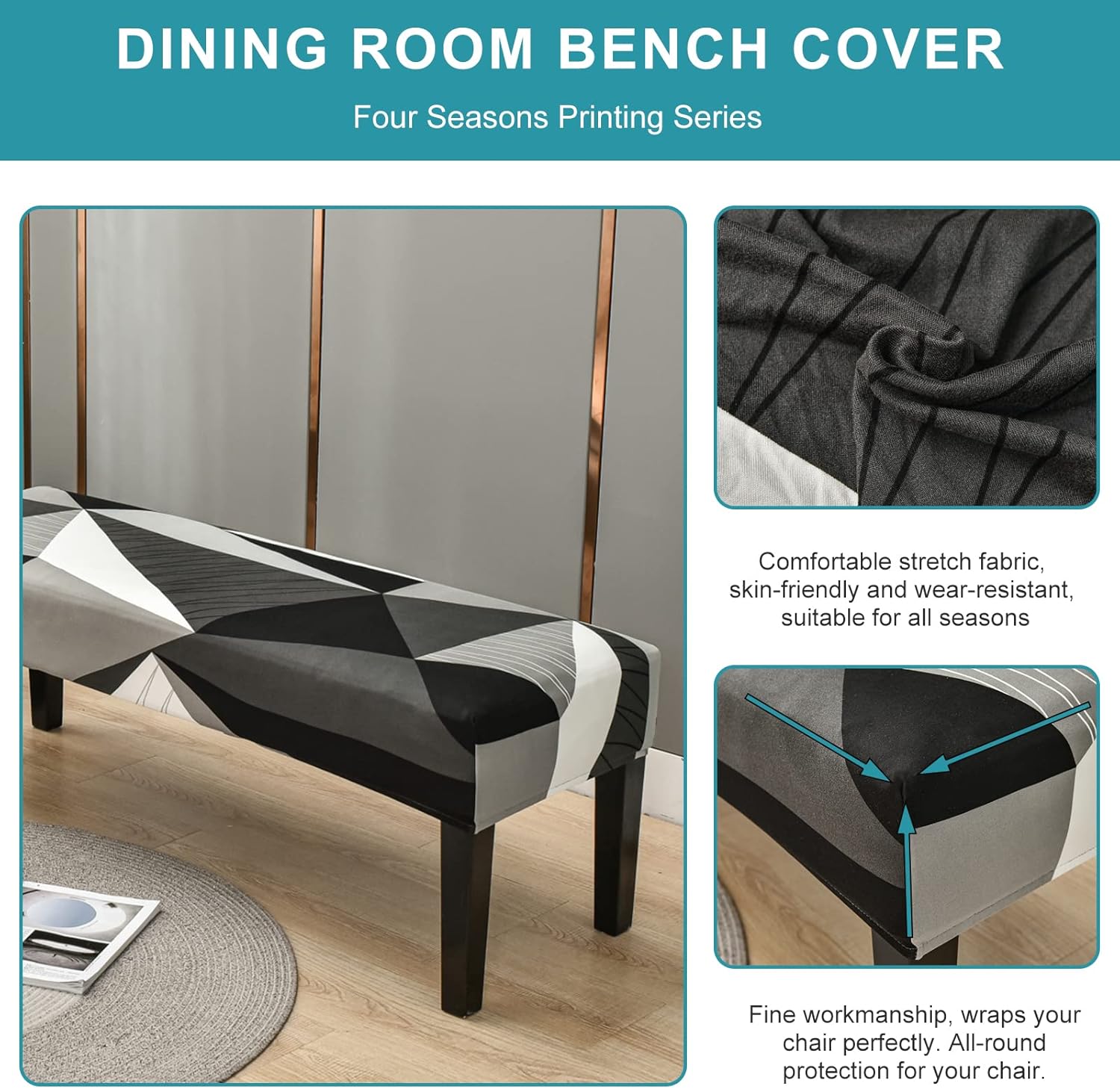NILUOH Juego de 4 fundas para sillas de comedor, fundas elásticas para sillas de comedor, fundas rectangulares para sillas de banco, protector de