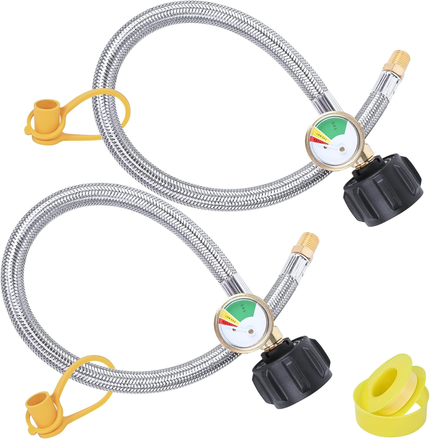 Mangueras de propano RV de 15 pulgadas con calibre, manguera trenzada de acero inoxidable para tanque de cámper, línea de manguera de propano para
