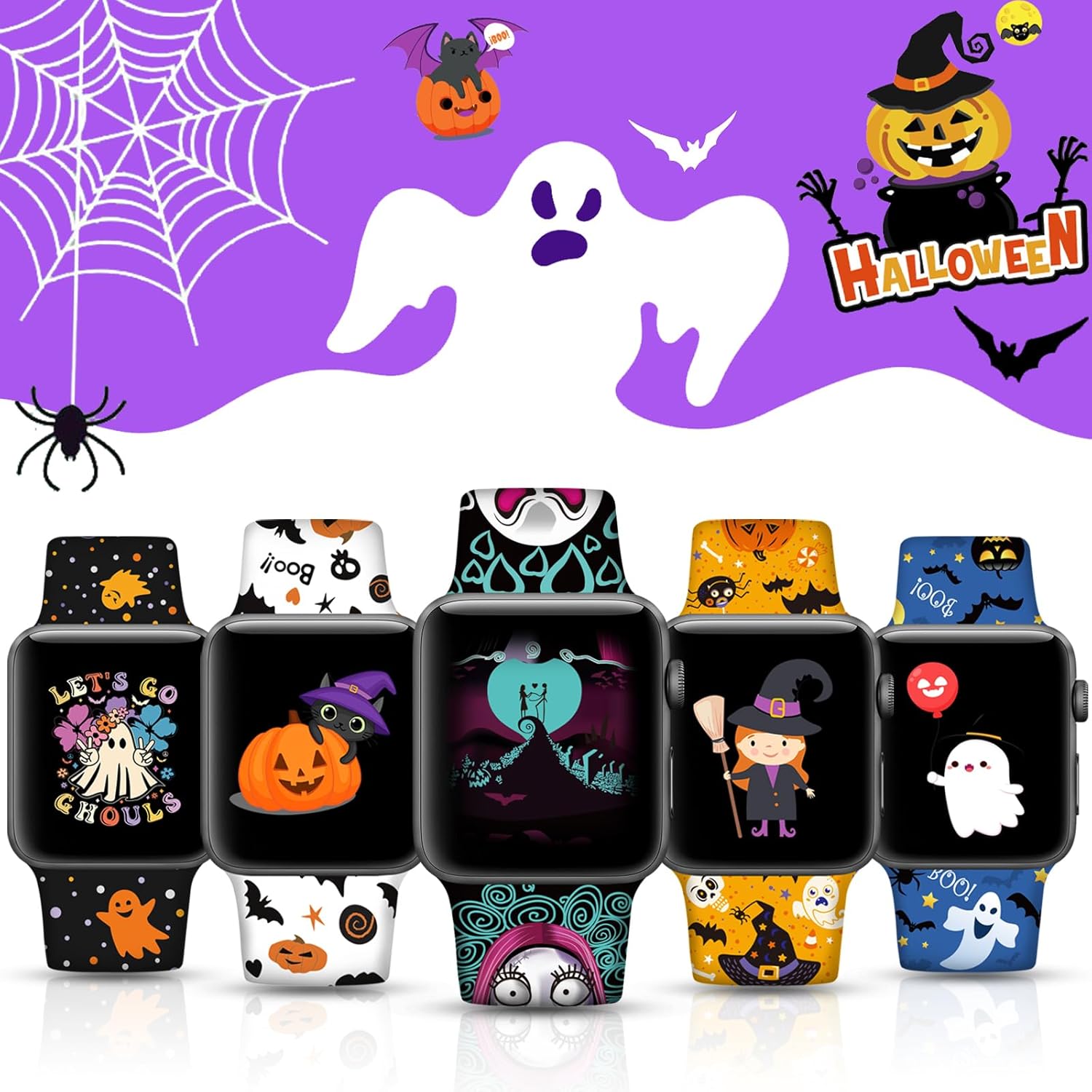 Correa de reloj de Navidad para Halloween, compatible con Apple Watch de 1.496 in 1.575 in 1.614 in 1.654 in 1.732 in 1.772 in 1.929 in para mujer,