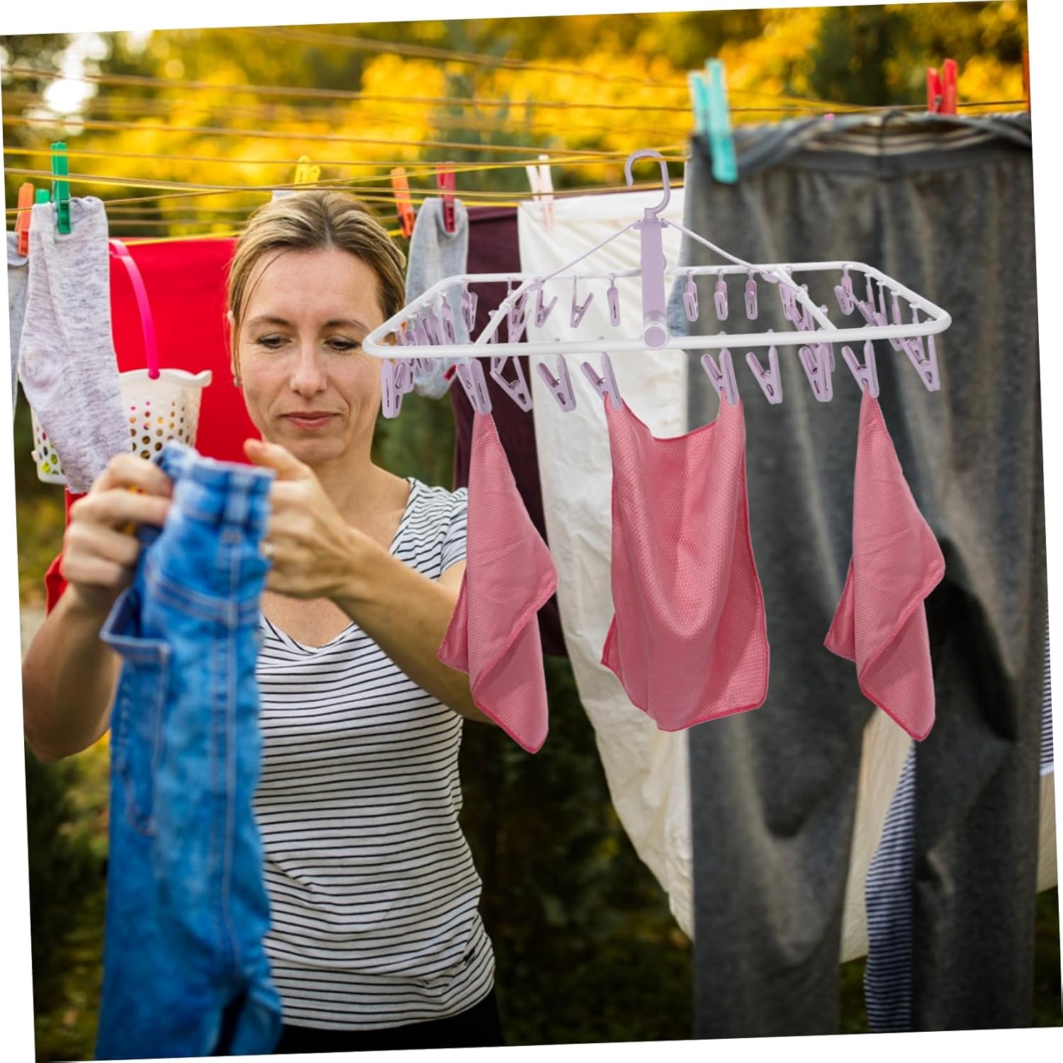 32 calcetines plegables para colgar calcetines con clip de secado, soporte de armario para lavandería, clip para colgar en la ropa, colgador de