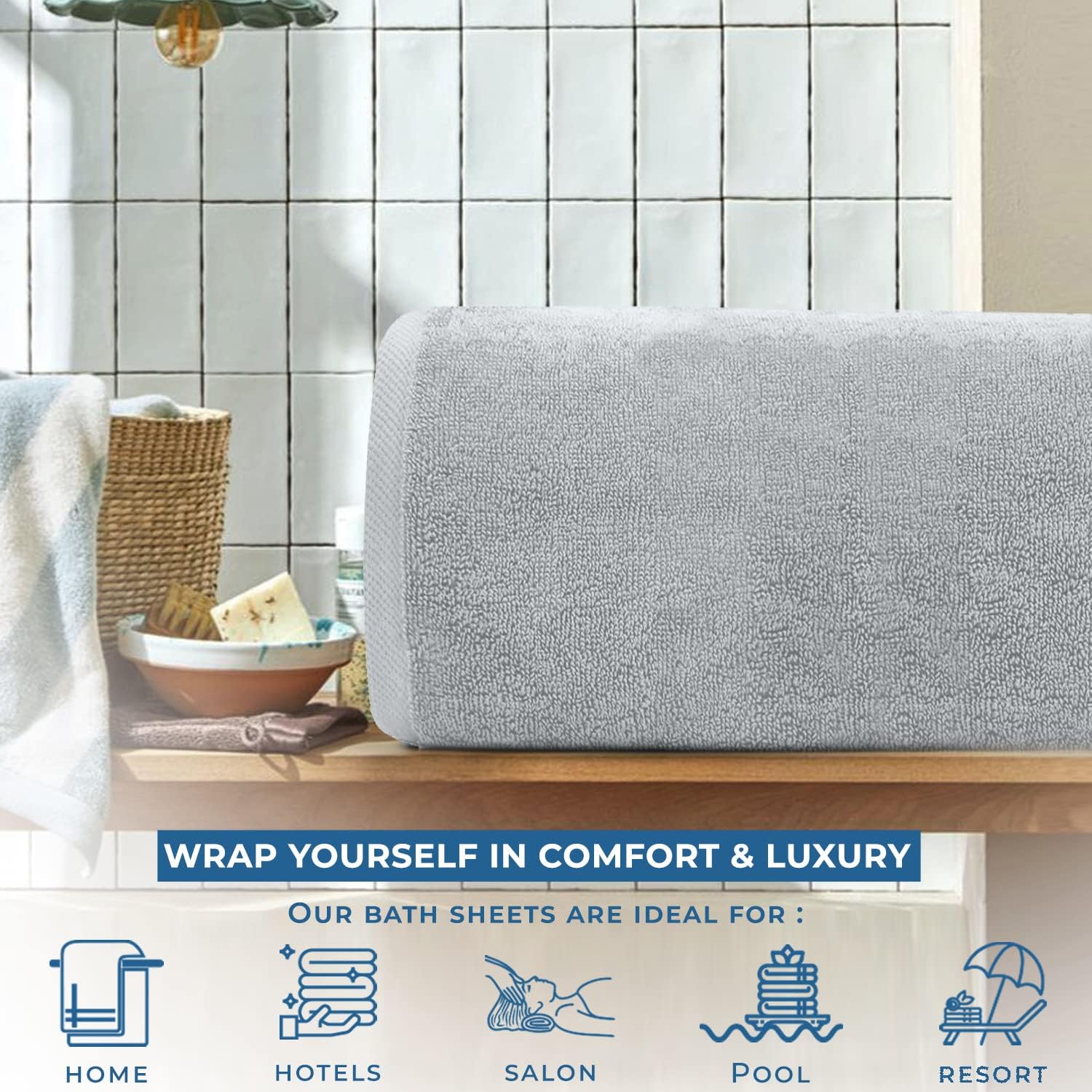 DAN RIVER Toalla de baño extragrande 100% algodón de 40 x 80 pulgadas, paquete de 1  toalla de baño extragrande de 21.16 ozm, altamente absorbente y